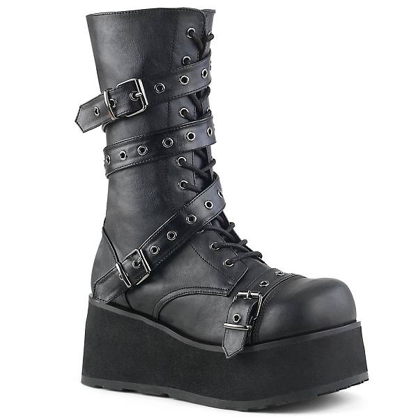 Demonia Men's Trashville-205 Platform Mid Calf Boots - Black Vegan Leather D8142-70US Clearance